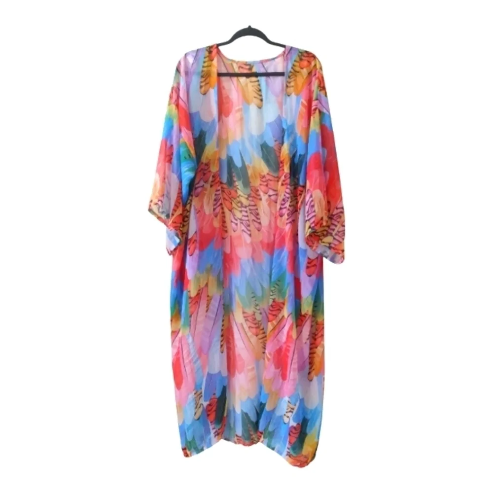 🎉SALE NWOT Colorful Chiffon Long Semi Sheer Kimono / Beach Cover